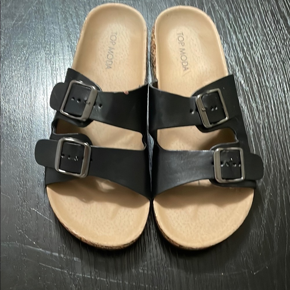 TOP Moda Black and Cream Sandals with Adjustable Straps